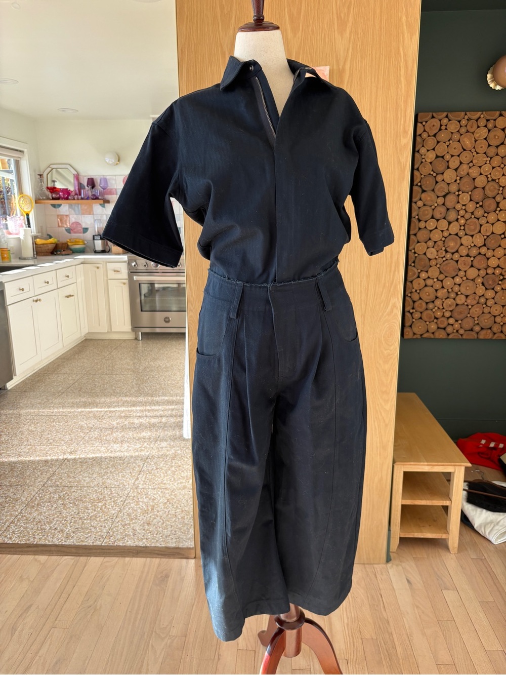 Classic Navy Short-Sleeve Wide-Leg Jumpsuit